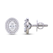 A side profile of these oval lab grown diamond earrings, showcasing the intricate double halo setting that enhances their brilliance. These lab grown diamonds earrings are a stunning choice for anyone looking for diamond stud earrings lab grown with added fire and sparkle. Whether you're searching for 1 carat lab grown diamond earrings, 1.5 carat lab grown diamond earrings, or 2 carat diamond earrings lab grown, these elegant studs are a perfect addition to any fine jewelry collection.