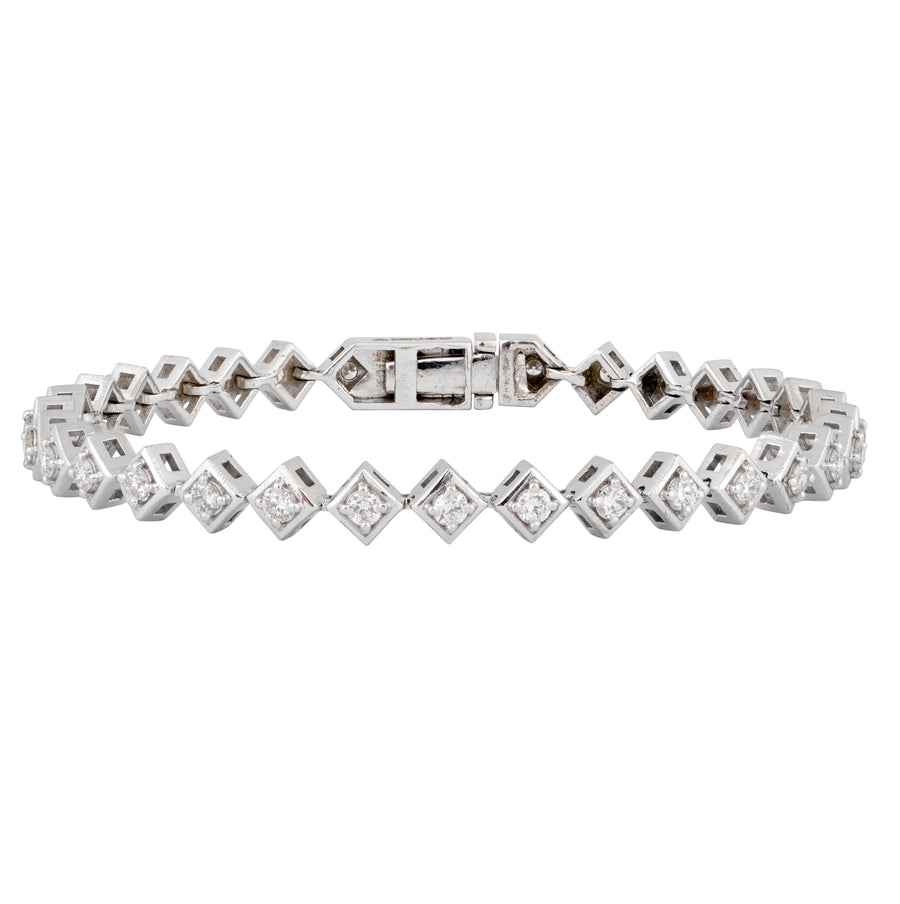 Rhombus Shape Tennis Bracelet | 1.55 CTW | 10K White Gold