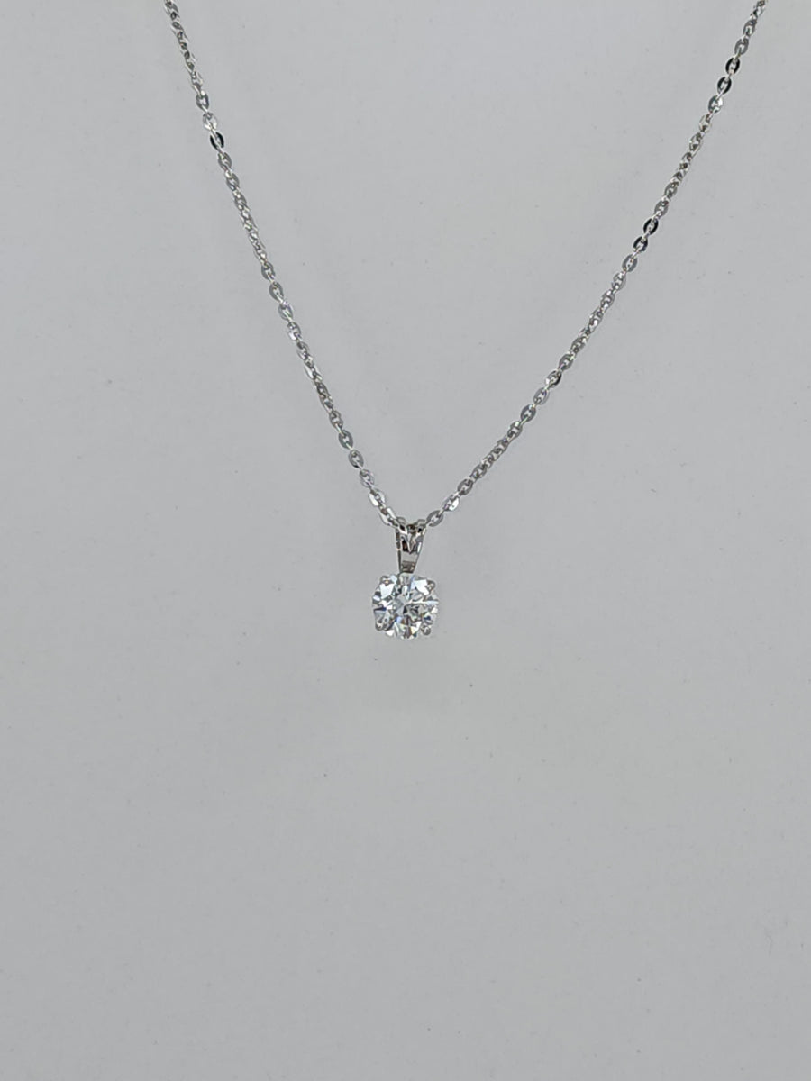 A display view of this dazzling lab grown diamond solitaire necklace, showcasing its 2.02 carat round lab grown diamond in a refined pendant setting. A luxurious yet sustainable choice, this solitaire diamond necklace lab grown is perfect for everyday wear or special occasions, offering timeless elegance.